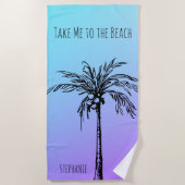 トロピカルパームツリーシルフットパーソナライズされたテ ビーチタオル (正面)