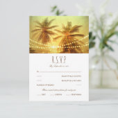 トロピカルパームツリーストリングライトビーチ結婚式RSVP 出欠カード (スタンド正面)