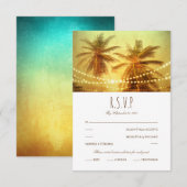 トロピカルパームツリーストリングライトビーチ結婚式RSVP 出欠カード (正面/裏面)