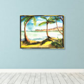 トロピカルパームツリーズとビーチキャンバスプリント キャンバスプリント (インサイチュ (ウッドフロア))