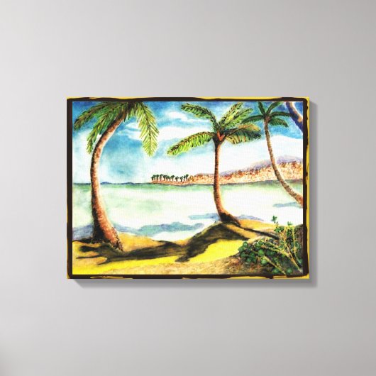 トロピカルパームツリーズとビーチキャンバスプリント キャンバスプリント (正面)
