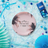 トロピカルパームツリーズアンドライツピンクビーチイビーチ ペーパープレート (パーティー)