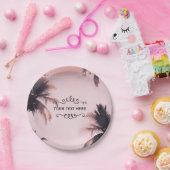 トロピカルパームツリーズアンドライツピンクビーチイビーチ ペーパープレート (パーティー)