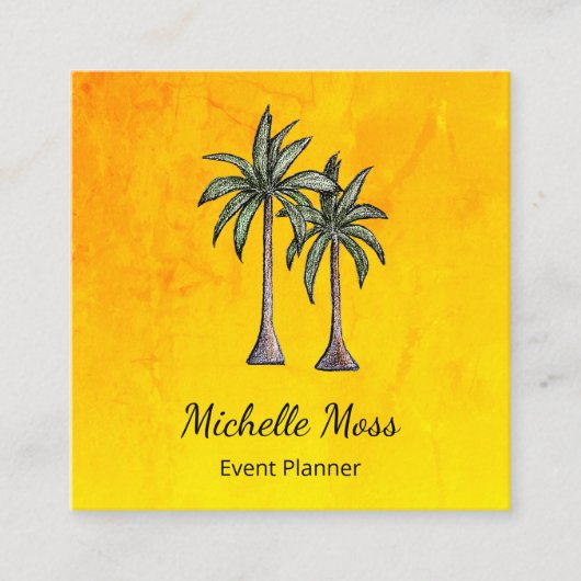 トロピカルパームツリーズイラストレーションプロフェッショナル金ゴールド スクエア名刺 (正面)