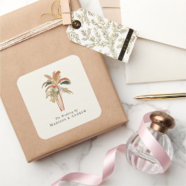 トロピカルパームツリーズウォーターカラーパステルボホ結婚ズ スクエアシール