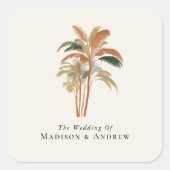 トロピカルパームツリーズウォーターカラーパステルボホ結婚ズ スクエアシール (正面)