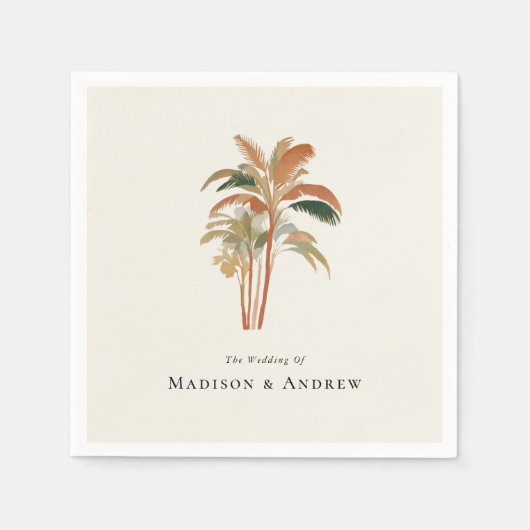 トロピカルパームツリーズウォーターカラーパステルボホ結婚ズ スタンダードカクテルナプキン (正面)