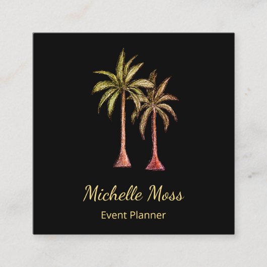 トロピカルパームツリーズエレガントプロフェッショナルブラック スクエア名刺 (正面)