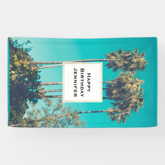 トロピカルパームツリーズカリフォルニアレトロヴィベ誕生日 横断幕 (横)