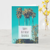 トロピカルパームツリーズカリフォルニアレトロ誕生日 カード (黄色い花)