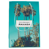 トロピカルパームツリーズカリフォルニアレトロ誕生日 ミディアムペーパーバッグ (正面)