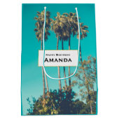 トロピカルパームツリーズカリフォルニアレトロ誕生日 ミディアムペーパーバッグ (裏面)