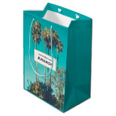 トロピカルパームツリーズカリフォルニアレトロ誕生日 ミディアムペーパーバッグ (裏面アングル)