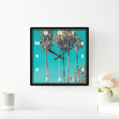 トロピカルパームツリーズカリフォルニアレトロ スクエア壁時計 (ホーム)