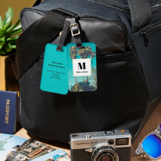 トロピカルパームツリーズカリフォルニアレトロ ラゲッジタグ (正面&裏面)