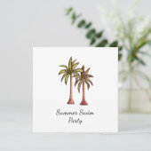 トロピカルパームツリーズサマー金ゴールドスイムプールパーティー 招待状 (スタンド正面)