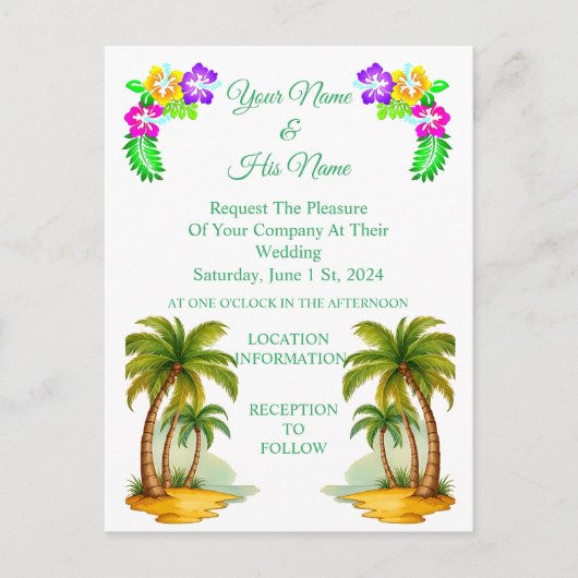 トロピカルパームツリーズサンダー_コーブ インビテーションポストカード (正面)