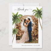 トロピカルパームツリーズサンドビーチ目的地の結婚式 サンキューカード (正面)