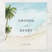 トロピカルパームツリーズサンドビーチ目的地の結婚式 ワインラベル (シングルラベル)