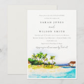 トロピカルパームツリーズシースケープビーチカップルシャワー 招待状 (正面/裏面)