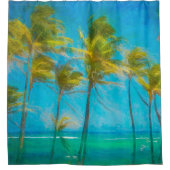 トロピカルパームツリーズスウェイングハワイ海 シャワーカーテン (正面)