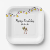 トロピカルパームツリーズストリングライツバースデーパーティー ペーパープレート (正面)