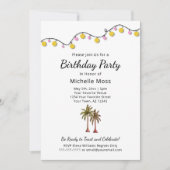 トロピカルパームツリーズストリングライツバースデーパーティー 招待状 (正面)