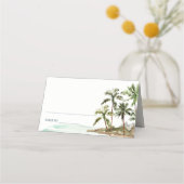 トロピカルパームツリーズビーチサンドモノグラム結婚ズ プレイスカード (裏面)