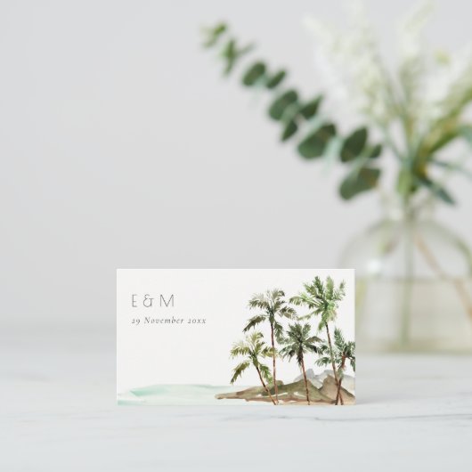 トロピカルパームツリーズビーチサンドモノグラム結婚ズ プレイスカード (スタンド正面)