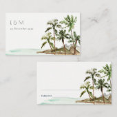 トロピカルパームツリーズビーチサンドモノグラム結婚ズ プレイスカード (正面/裏面)