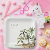 トロピカルパームツリーズビーチサンドモノグラム結婚ズ ペーパープレート (パーティー)