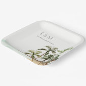 トロピカルパームツリーズビーチサンドモノグラム結婚ズ ペーパープレート (傾斜あり)