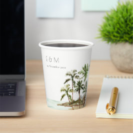 トロピカルパームツリーズビーチサンドモノグラム結婚ズ 紙コップ