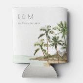 トロピカルパームツリーズビーチサンドモノグラム結婚ズ 缶クーラー (裏面)