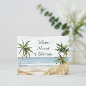 トロピカルパームツリーズビーチシーン新しいアドレス 案内ポストカード (スタンド正面)