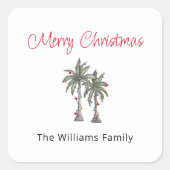 トロピカルパームツリーズビーチメリークリスマス スクエアシール (正面)