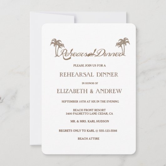 トロピカルパームツリーズビーチリハーサルディナー 招待状 (正面)