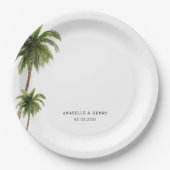 トロピカルパームツリーズビーチ先結婚式 ペーパープレート (正面)
