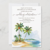 トロピカルパームツリーズビーチ先結婚式 招待状 (正面)