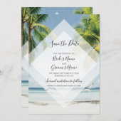 トロピカルパームツリーズビーチ結婚式日付を保存 セーブザデート (正面/裏面)