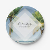 トロピカルパームツリーズビーチ結婚式 ペーパープレート (正面)