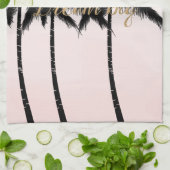 トロピカルパームツリーズピンクミントグラデーション金ゴールドは大きく夢 キッチンタオル (折り畳み)