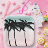 トロピカルパームツリーズピンクミント ペーパープレート (パーティー)