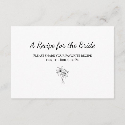 トロピカルパームツリーズブライダルシャワーレシピ エンクロージャーカード (正面)