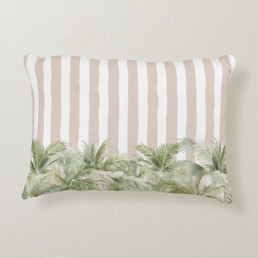 トロピカルパームツリーズベージュストライプビーチハウス アクセントクッション (裏面)