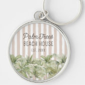 トロピカルパームツリーズベージュストライプビーチハウス キーホルダー (正面)