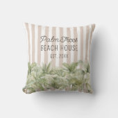 トロピカルパームツリーズベージュストライプビーチハウス クッション (正面)