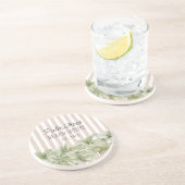 トロピカルパームツリーズベージュストライプビーチハウス コースター (側面)