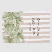 トロピカルパームツリーズベージュストライプビーチハウス ゴルフタオル (横)