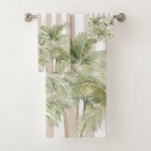 トロピカルパームツリーズベージュストライプビーチハウス バスタオルセット (インサイチュ)